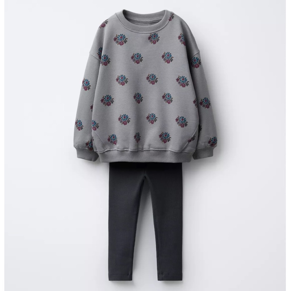 ZARA PRINTED SWEATSHIRT AND RIBBED LEGGINGS SET